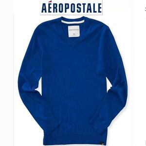 NWT AEROPOSTALE M SOLID BLUE V NECK SWEATER COTTON